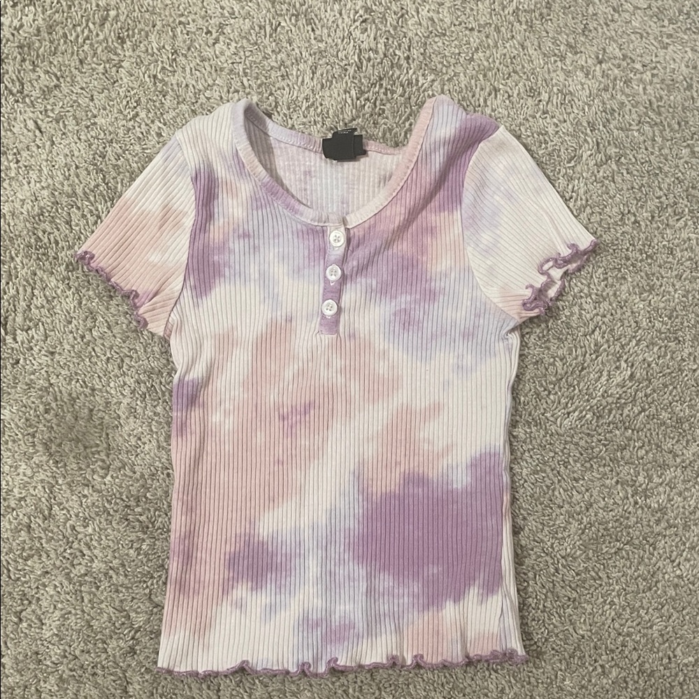 Art Class Purple and White Tie-Dye Ribbed Tee